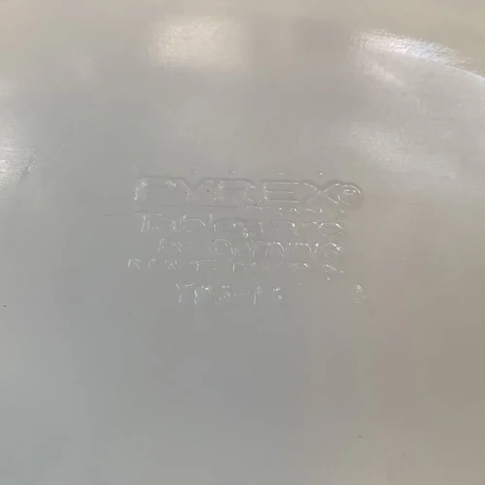 2 Pyrex Serving Plates Gold & Black Fleur De Lis Pattern Trim on White Ceramic